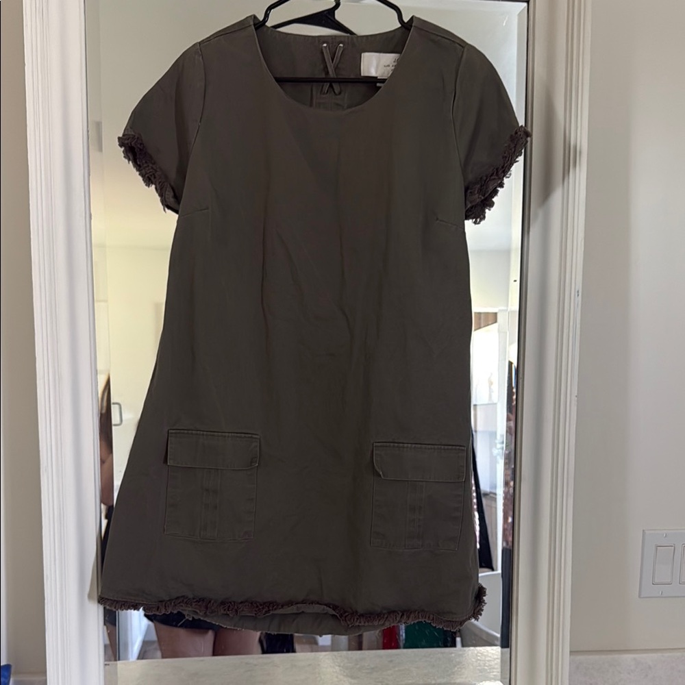 J.O.A. Khaki Dress with Fringe Details - Picture 3 of 9